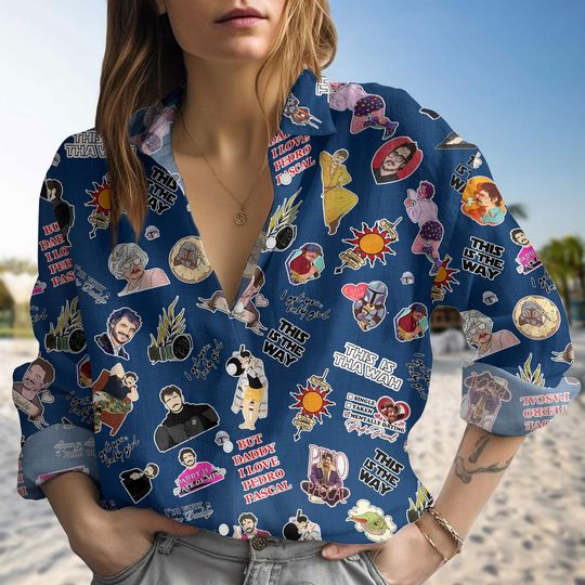 Vintage Pedro Pascal Linen Shirt, Pedro Pascal Women Blouses, Actor Pedro Pascal Long Sleeve Shirt, Daddys Pedro Pascal Shirt