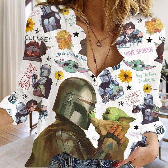 Discover Baby Yoda Linen Shirt, Mandalorian Linen Shirt, Grogu Star Wars Shirt, Darth Vader Blouses Tops Women, Star Wars Fan Gift