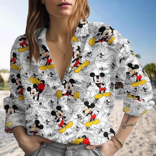Disney Classic Mickey Hawaiian Shirt, Mickey Mouse Button Up Shirt, Cartoon Movie Short Men, Disney Vacation Linen Shirt
