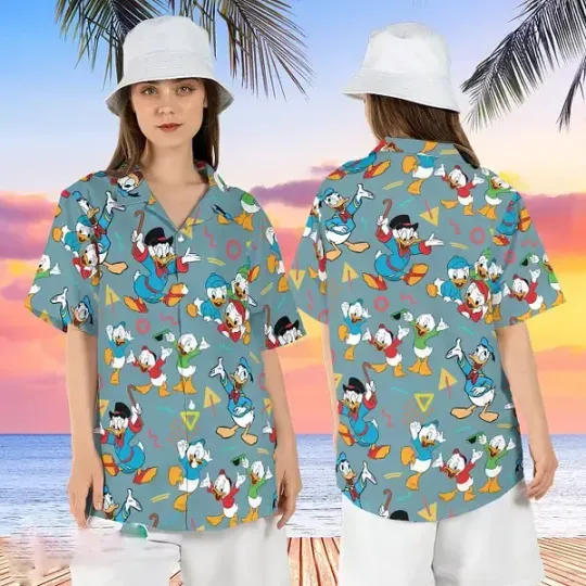 DuckTales Beach Vacation Donald Huey Dewey Louie Hawaiian Shirt