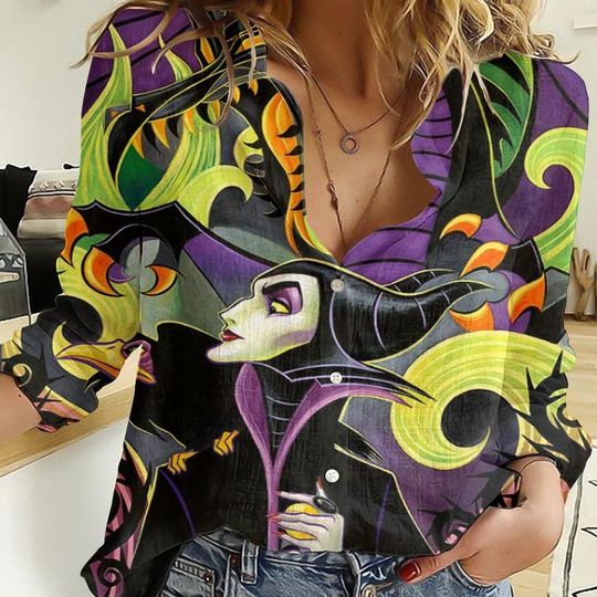 Maleficent Linen Shirt, Disney Villain Linen Blouse, Evil Queen Shirt, Bad Witches Women Blouses, Long Sleeve Shirt, Gift For Her