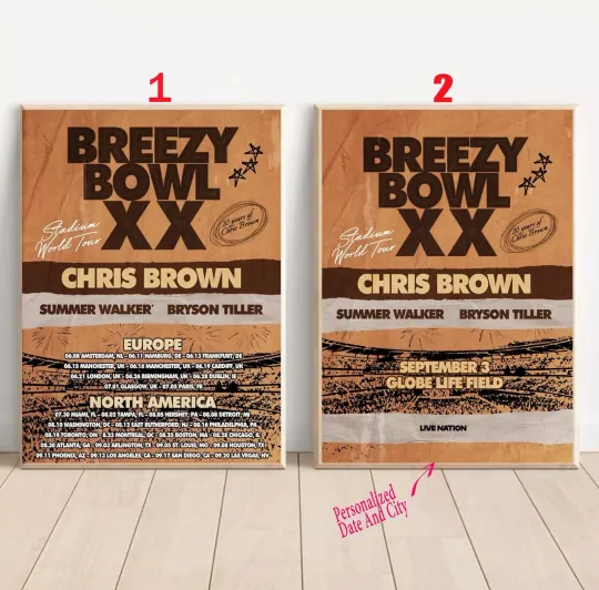 Custom Chris Brown “Breezy Bowl XX” World Stadium Tour 2025 Poster