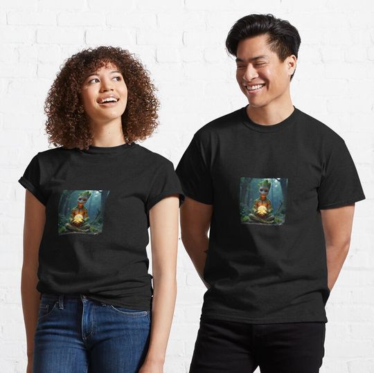 I AM GROOT" - 3D Pixar-Style Groot Figure Cradling Earth with Glowing Vines Classic T-Shirt