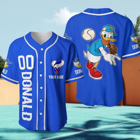 Donald Duck Jersey Shirt, Custom Disney Baseball Jersey, Family Summer Vacation Shirt, Disneyland Football Jersey, Magic Kingdom Gift