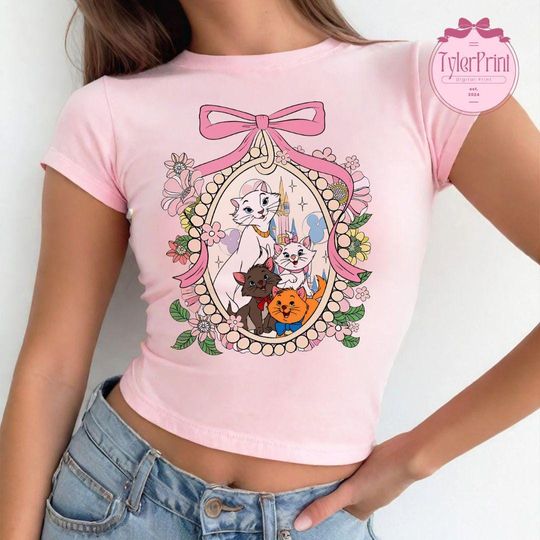 Coquette Bow Floral The Aristocats Duchess Marie Berlioz Toulouse Disney Mom Baby Tee Crop Top, Happy Mother's Day Cat Mom Disney Girl Trip