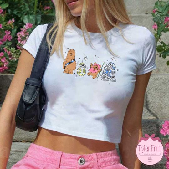 Star Wars Baby Tee CropTop, Cute Star wars characters tee, Galaxy's Edge Star Wars Birthday Girl, Chewbacca ewok Disney Girls Trip Croptop