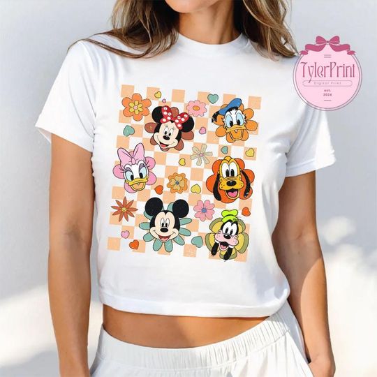 Mickey and Friends Checkered Disney Baby Tee Crop Top, Disney Epcot International Flower & Garden Festival 2025 Women Tee, Disney Girl Trip