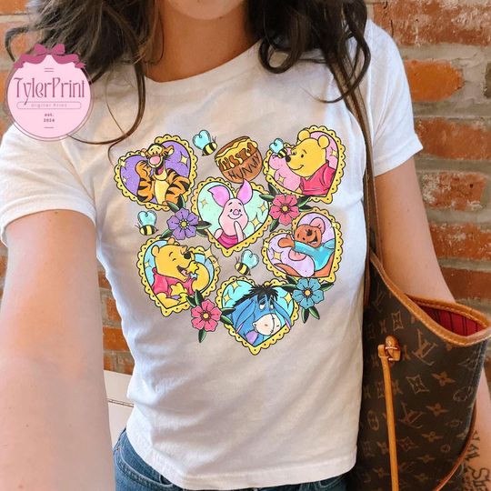 Retro Winnie The Pooh Baby Tee Crop top, Pooh And Friends T-Shirt, Disney Pooh Tee, Pooh Bear And Co Tee, Eeyore Tigger Piglet