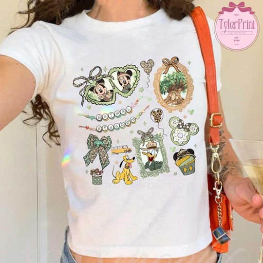 Coquette Bow Disney Animal Kingdom Baby Tee Crop Top, Women Safari Mode Disney Girls Trip Shirt, Safari mode leopard bow shirt, Girly tee