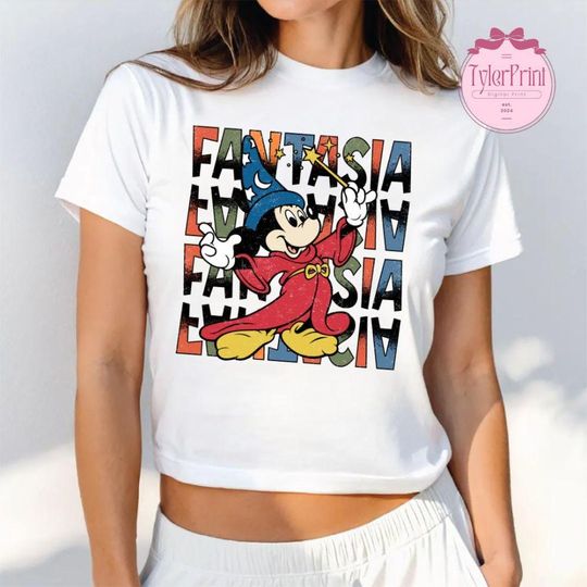 Disney Fantasia Movie Baby Tee Crop Top, Fantasia Sorcerer Mickey Mouse Shirt, Fantasmic Disney Trip, Mickey Imagination Hollywood Studios