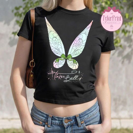 Watercolor Coquette Bow Disney Princess Baby Tee Crop Top, Disney Girls Trip Shirt, Tinkerbell Coquette Bow Crop Tee, Peter Pan, Netherlands