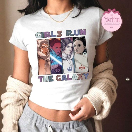 Girls Run The Galaxy Disney Star Wars Baby Tee Crop Top, Galaxy's Edge Star Wars Birthday Girl, Princess Leia Disney Girl Trip Croptop Women