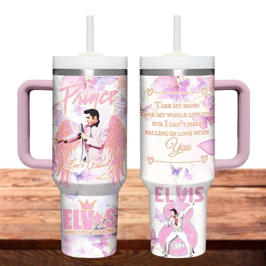 Retro Elvis Presley Tumbler 40oz, Rock n Roll Tumbler, Elvis The King Stainless Tumbler, Elvis Presley Tumbler Cup, Gift For Elvis Fans