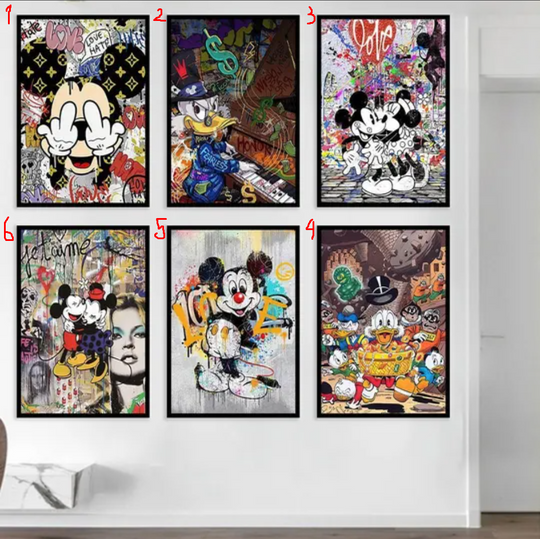 Discover Kids posters Disney Graffiti Canvas Poster Pop Fashion Style Mickey Mouse Donald Duck Home Wall Art Prints Living Room Decor