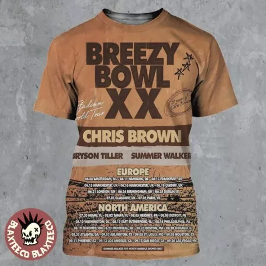 Christ Brown Breezy Bowl XX Stadium World Tour 2025 20 Years 3D Shirt