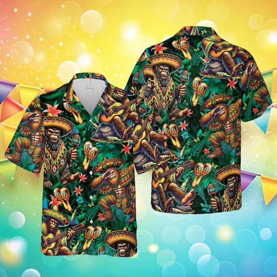 Cinco De Mayo Bigfoot Hawaiian Shirt For Men Women, Maracas Sombrero Sasquatch Button Up Shirt, Mexican Festival Shirt For Bigfoot Lover