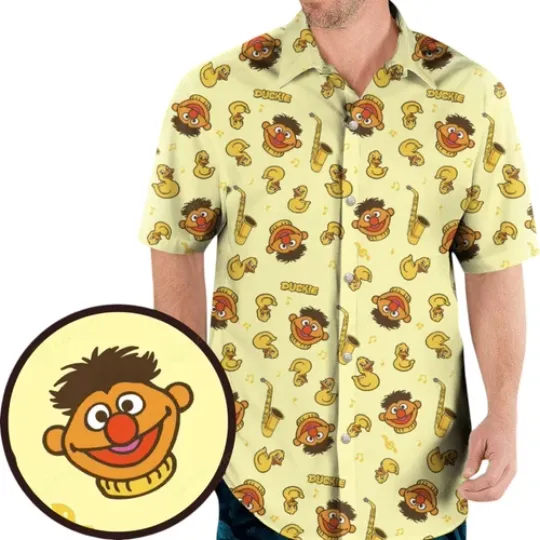 Ernie and Rubber Duckie The Muppets Hawaiian Shirt Male Hawaiian Shirts for Sale