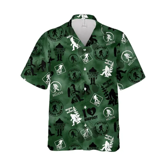 Vintage Beleive In Big Foot Sasquatch Pattern Aloha Hawaiian Shirt