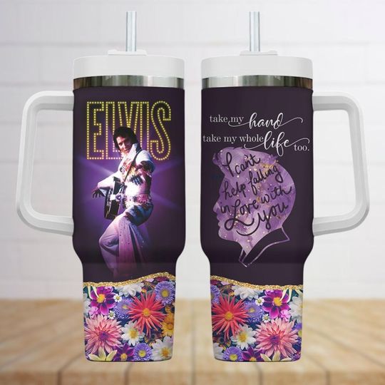 Retro Elvis Presley 40oz Tumbler, King Of Rock Stainless Tumbler, Rock N Roll Tumbler, Music Lover Tumbler Cup, Gift For Her