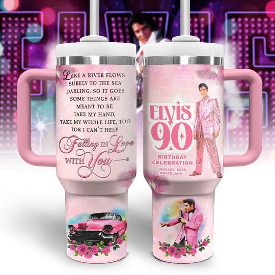 Elvis Presley Tumbler 40oz, King Of Rock And Roll Tumbler Cup, Elvis 90 Birthday Celebration Tumbler, Gift For Elvis Fans
