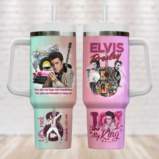 Retro Elvis Presley 40oz Tumbler, King Of Rock N Roll Insulated Tumbler, Elvis The King Tumbler Cup, Rock N Roll Fan, Gift For Her