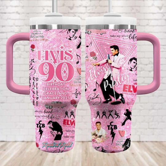 Elvis Presley Tumbler 40oz, Elvis 90th Anniversary Tumbler Cup, The King Of Rock Tumbler, Rock And Roll Gift, Gift For Elvis Fan