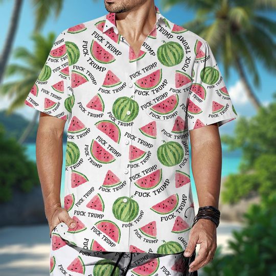 Subtle F*ck Trump Hawaiian Shirt, Watermelon Hawaiian Shirt, Summer Beach Hawaii Shirt, Sarcastic Liberal, FDT Towel Gift for Her, Him