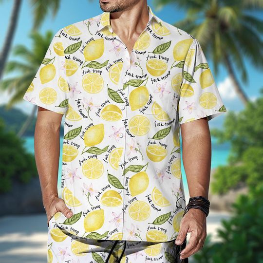 Subtle F*ck Trump Hawaiian Shirt, Lemon Hawaiian Shirt, Summer Beach Hawaii Shirt, Sarcastic Liberal, FDT Towel Gift for Her, Him