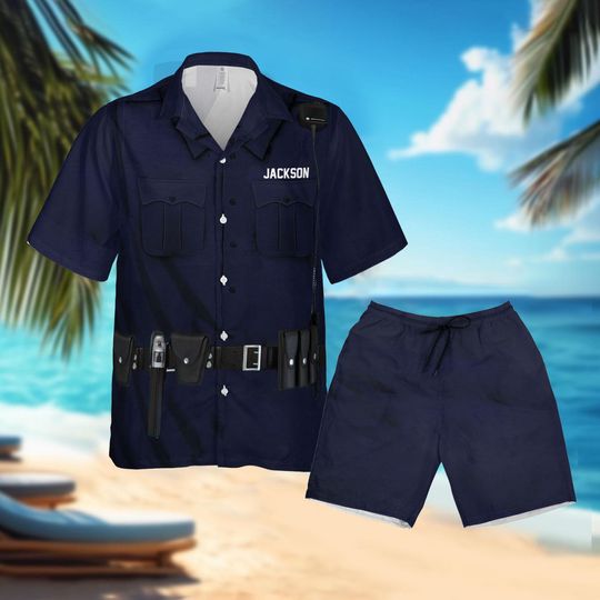 Custom Police Hawaiian Shirt, Back The Blue Hawaiian Shirt, Police Summer Beach Hawaii Shirt, Summer Vacation Shirt, Gift for Dad, Husband