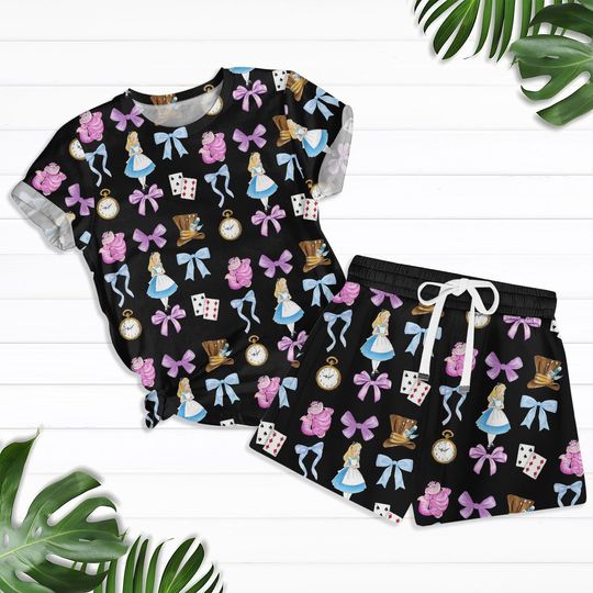 Alice in Wonderland Summer Set, Cheshire Cat Tee and Shorts, Disney Tea Party Matching Set, Summer Gift For Mom, Disney Shorts
