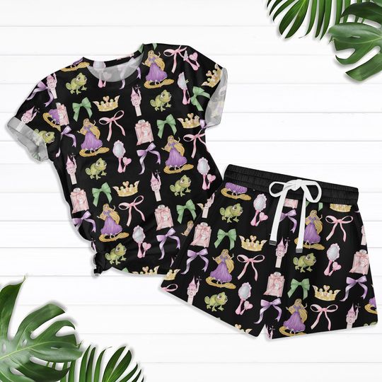 Rapunzel Tangled Summer Set, Cute Purple Dress and Pascal Shorts, Disney Princess T-Shirt Set, Rapunzel Tangled Shorts