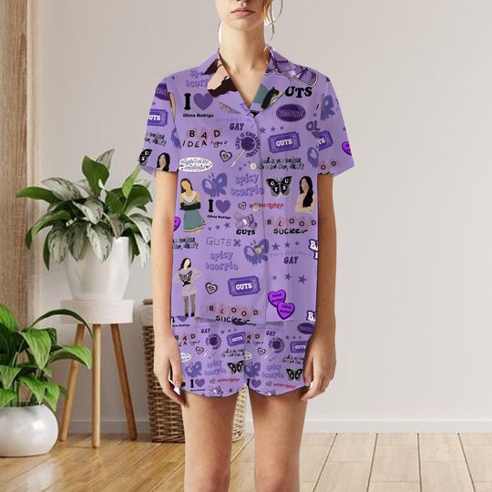 GUTS album Olivia Tour Pajamas Set, Olivia GUTS Track List Set, Olivia Rodrigo Guts 2024 Pajamas, Olivia Rodrigo Shorts Pajamas Set