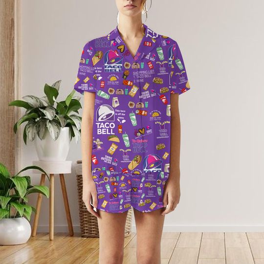 Taco Bell Shorts Set, Fast Food Mexican Holiday Shirt, Taco Bell 90s Shirt, Taco Bell Matching Pajamas Set, Food Lover Gift
