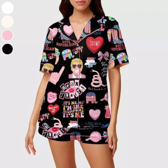 Trump President Set For Women Short Pajamas, Women Shirt and Shorts Set Short Sleeve Pajamas Set