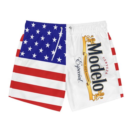 American Flag x Modelo Especial Beer Men's summer swim trunks,  swim shorts,  swim pants, bathing suit