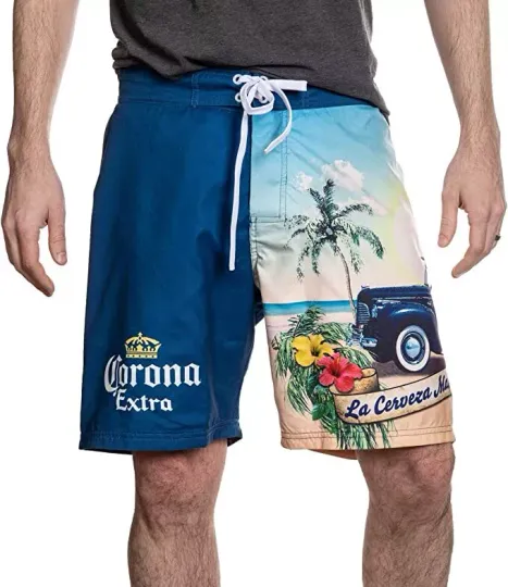 Corona Beer Board Shorts Woody Wagon Mens Swim Trunks