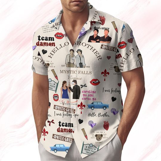 Vampire Diaries Button Shirt, Hello Brother Men Shirt Shorts, Team Damon Shirt For Men, Salvatore Brothers Shirt, Valentine Gift