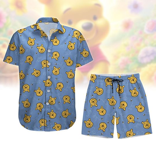 Disney Pooh Bear Button Shirt, Pooh Shirt And Shorts, Disneyland Trip Hawaii Shirt, Magic Kingdom Shirt For Her, Disney Linen Shirt