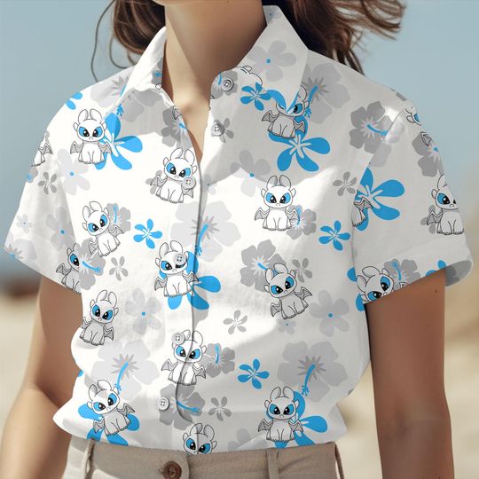 Light Fury Aloha Floral Button Shirt, Toothless Mate Aloha, How To Train Your Dragon Shirt N Shorts, Light Fury, Disneyland Trip Shirt