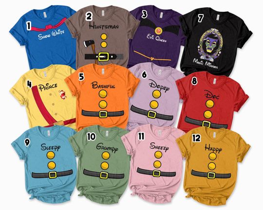 7 Dwarf Inspired Shirts & Snow White Prince, Cosplay Costume Seven Dwarf 7 Dwarfs, Matching Family Shirt, Cruise, Group Halloween