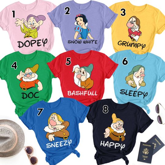 Seven Tiny Men Matching Shirts, Dwarfs T-Shirt, Seven Dwarfs Group Shirts, Characters Movie Costume Matching Shirt, Family Trip Shirt