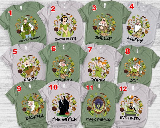 Seven Dwarfs Tee,Disney Family Tee,7 Dwarfs St Patricks Day,Disney Group Tee,Snow White,Grumpy,Doc, Dopey,Happy,Sleepy,Sneezy Tee