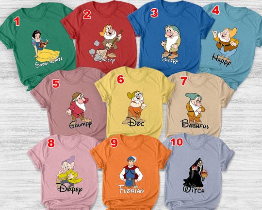 Snow White Seven Dwarfs Shirts, Disney Family Shirt, 7 Dwarfs Shirt, Snow White, Grumpy, Doc, Dopey, Happy, Sleepy, Sneezy T-Shirt