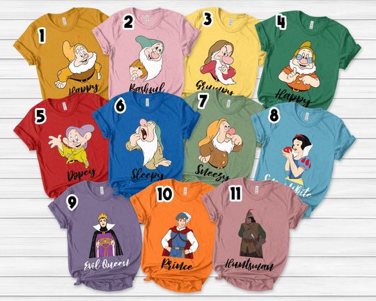 Snow White & 7 dwarfs shirt, Disney princess shirt, Disney group matching, Disney trip, Disney family matching, Disneyland