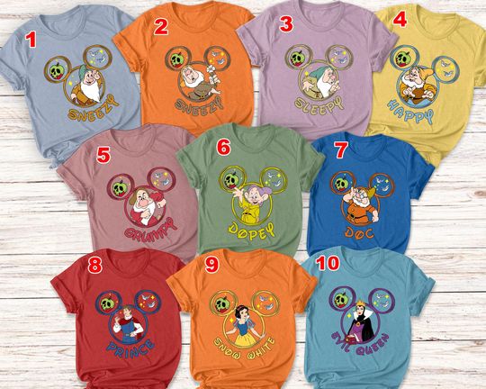Snow White and Seven Dwarfs Mickey Ear Shirt, Snow White Princess Shirt, Halloween Family Matching Shirt, Group Costume Halloween