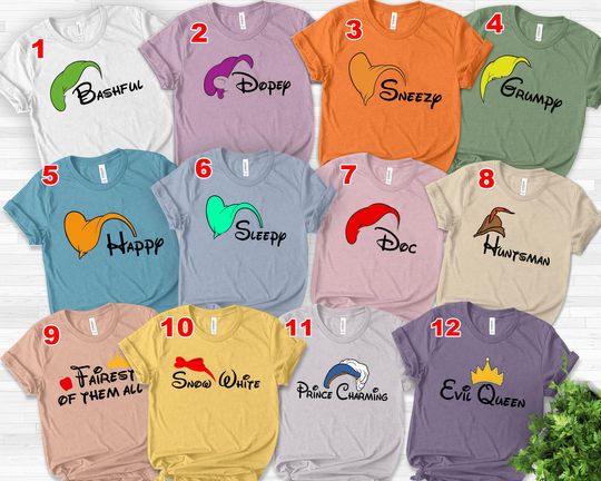 7 Dwarfs Shirts, Seven Dwarfs, Vacation Shirts, Birthday Party, Snow White Happy Sneezy Sleepy Grumpy Matching Outfit Halloween