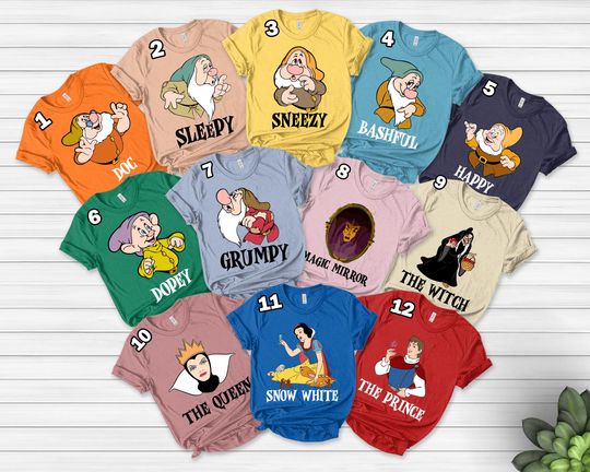 Seven Drawfs Matching Shirts, 7 Dwarfs Group Shirt, Snow White and the Seven Dwarfs Characters Costume Matching Tee,Family Trip Shirt