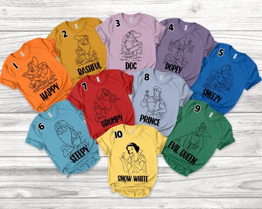 Seven Dwarfs and Snow White Disney Family Shirts, Prince Charming Evil Queen Men's Women's Shirts, Family Matching Shirt