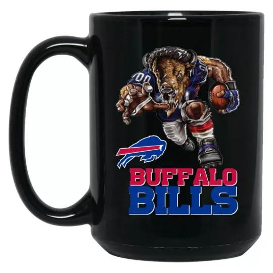 Buffalo Bills Player Mascot Logo Wordmark Black 15 oz Ceramic Coffee Mug