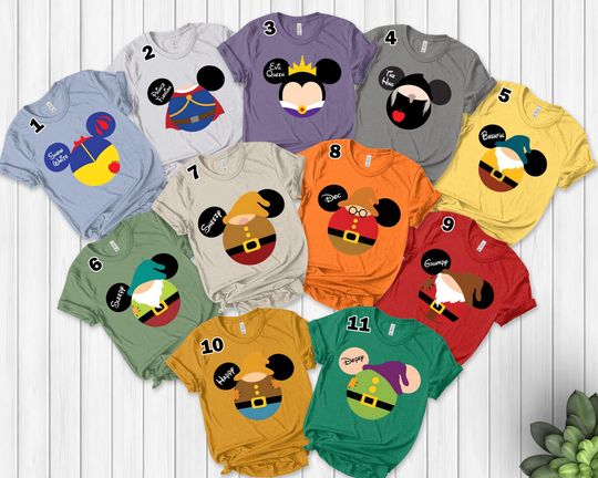 Disney Snow White and Seven Dwarfs Costumes Halloween Shirt, Mickey Head Family Costume Shirt, 7 Dwarfs Halloween Tee, Disneyland